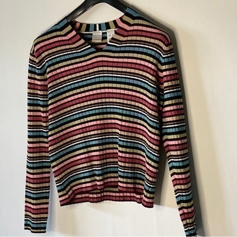 Emma James Womens Sweater/Top Size XL Striped Long Sleeve Knit V Neck